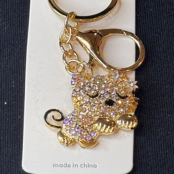 Mint BAG CHARM Sparkly Sleeping Kitty Cat Keychain/Purse Charm Clear - Picture 3 of 15